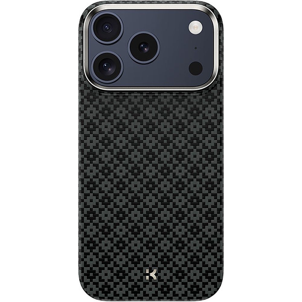 Juodas „Benks Magnetic Armor Air Armor Grid 600D“ kevlaro dėklas su metaliniu rėmeliu (C.K.FL.AP.BK.0072), skirtas iPhone 18 Pro / iPhone 17 Pro