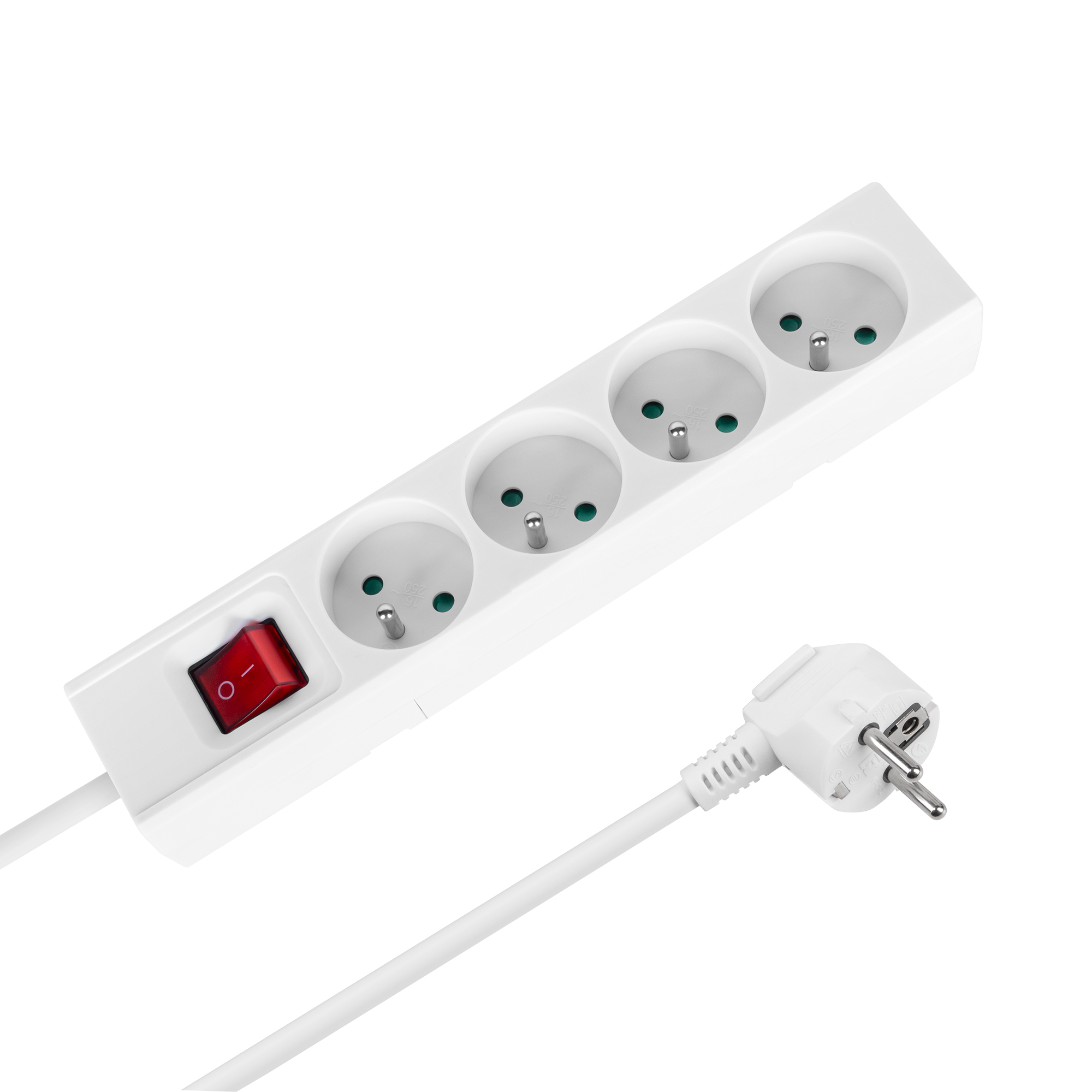 Rebel prancūziško tipo ilgintuvas, 4 lizdai, 2 m, su jungikliu, 3 x 1,5 mm, baltas