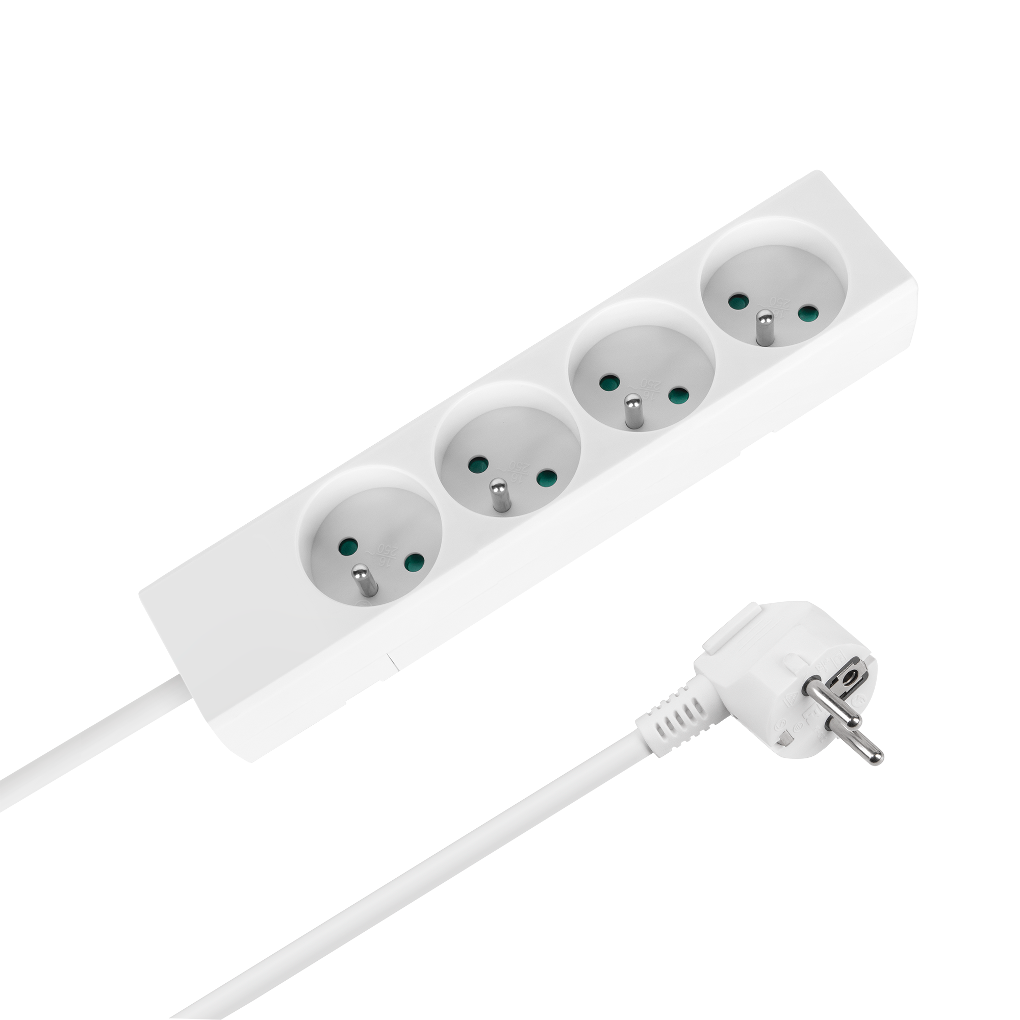 Rebel prancūziško tipo ilgintuvas, 4 lizdai, 3 m, be jungiklio, 3 x 1,5 mm, baltas