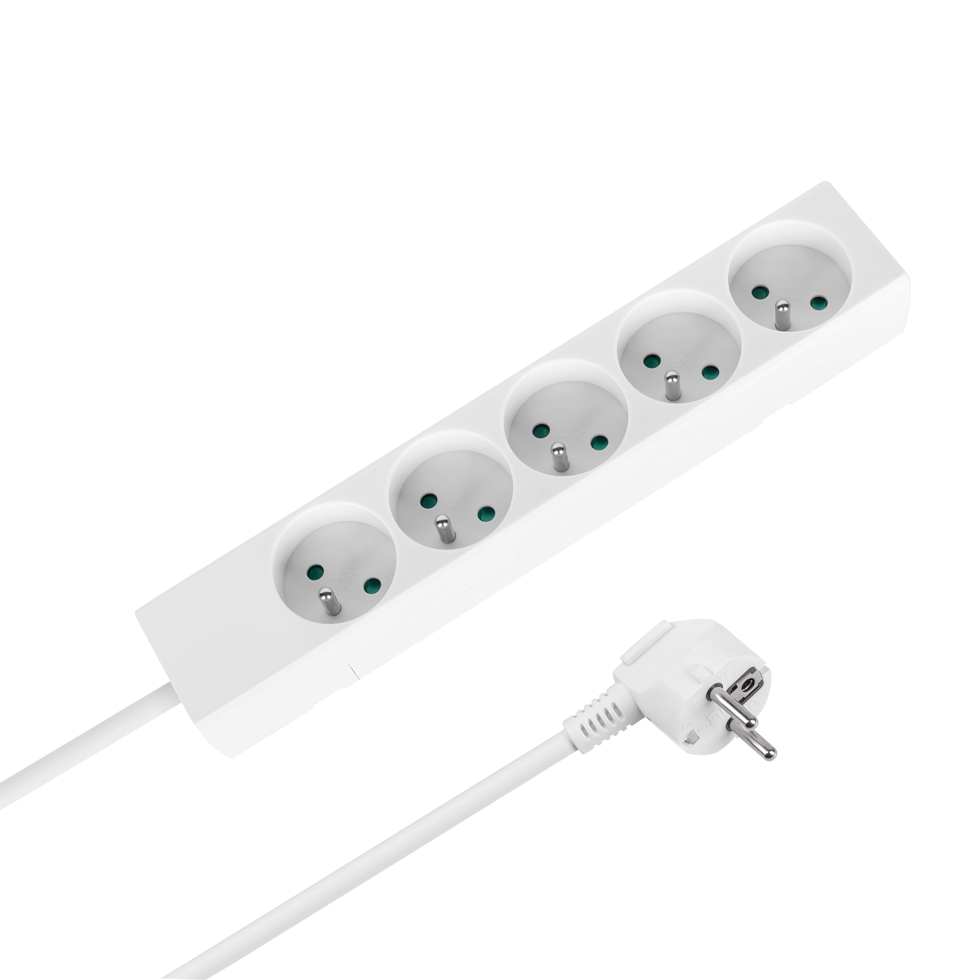 Rebel prancūziško tipo ilgintuvas, 5 lizdai, 2 m, be jungiklio, 3 x 1,5 mm, baltas