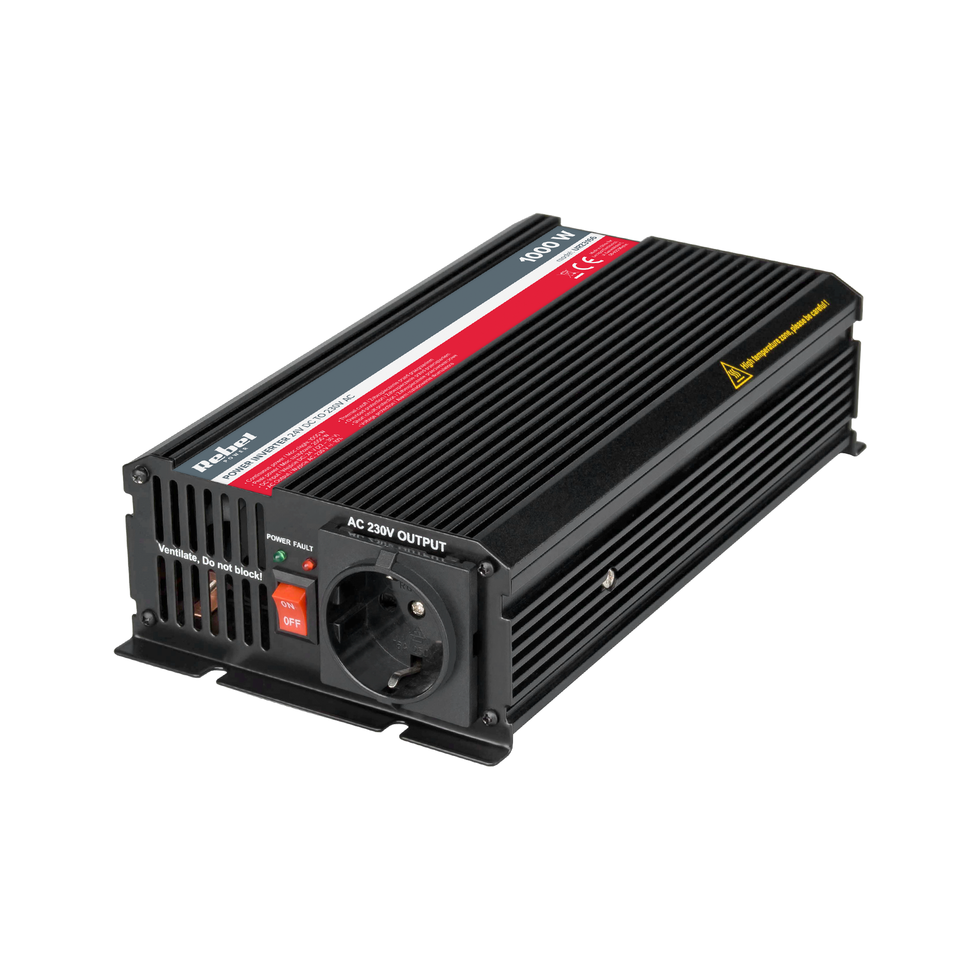 REBEL 24 V–230 V įtampos keitiklis, 1000 W, vokiško F tipo lizdas