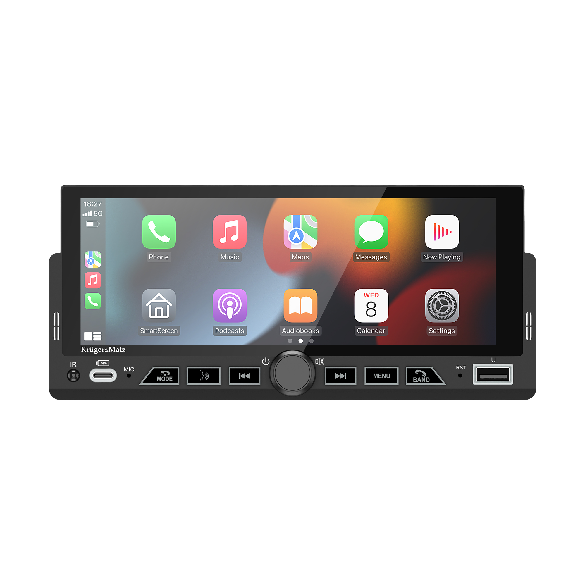 Krüger&Matz KM2017 – 1-DIN automobilinis radijas su CarPlay ir Android Auto