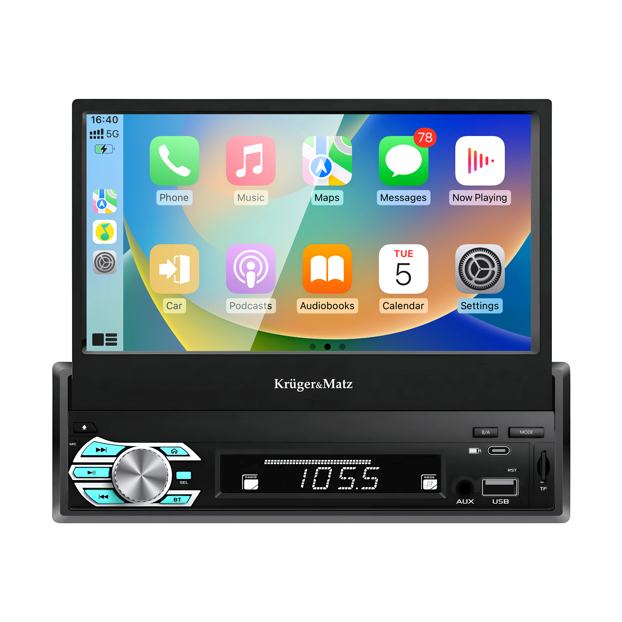 Automobilinis radijas Kruger&Matz KM2018 su ištraukiamu 7 colių ekranu, CarPlay/Android Auto
