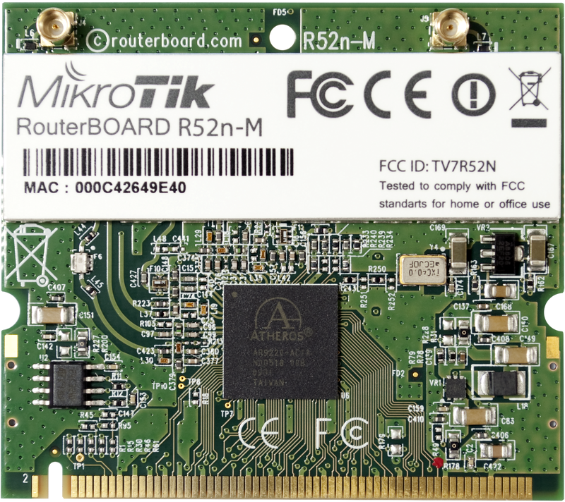 RouterBOARD R52Nm dviejų dažnių mini PCI Wi-Fi plokštė, 802.11a/b/g/n, 23 dBm, MMCX