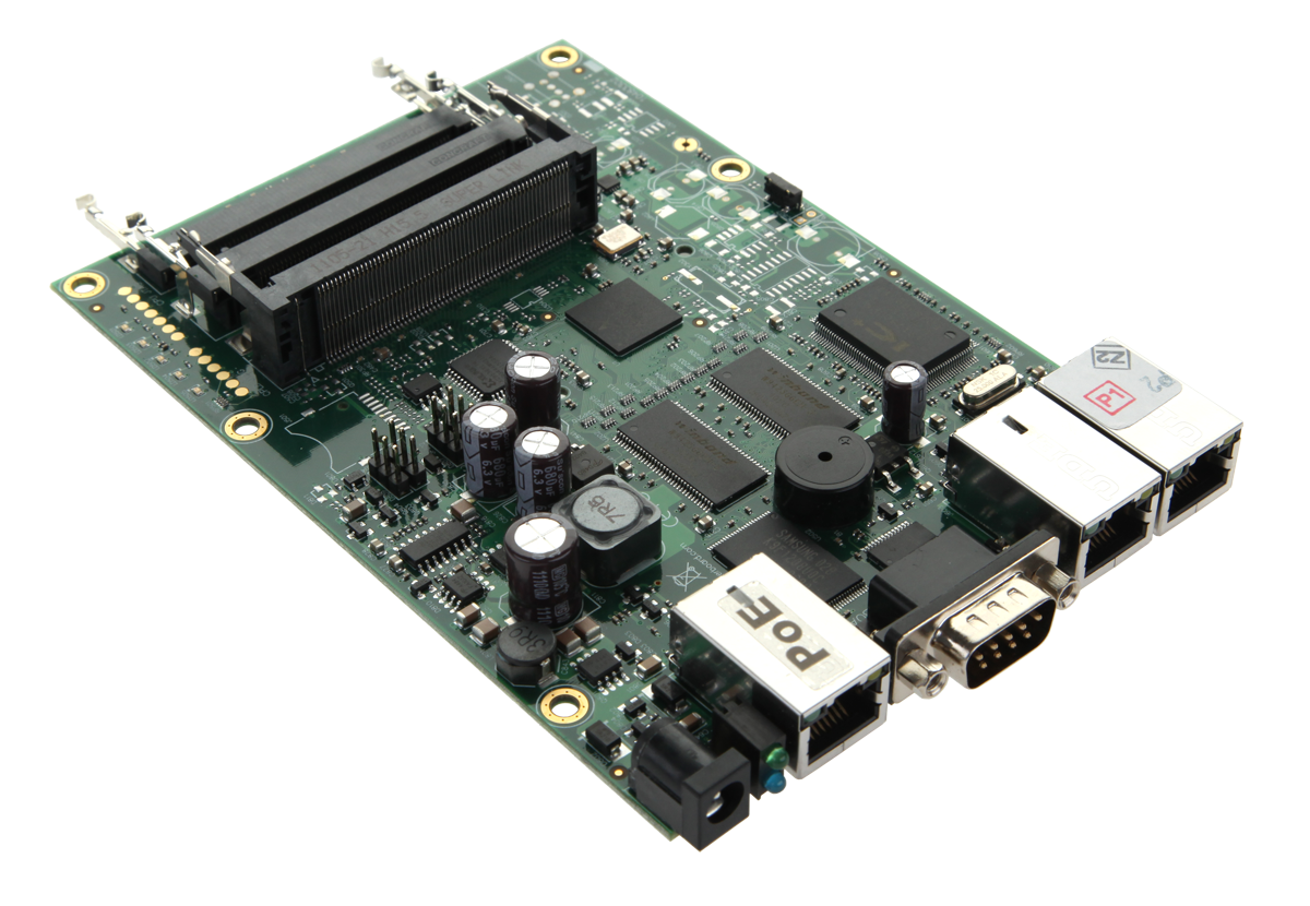 RouterBOARD RB433, 300 MHz procesorius, 64 MB RAM, 3× LAN, 3× mPCI, RouterOS L4