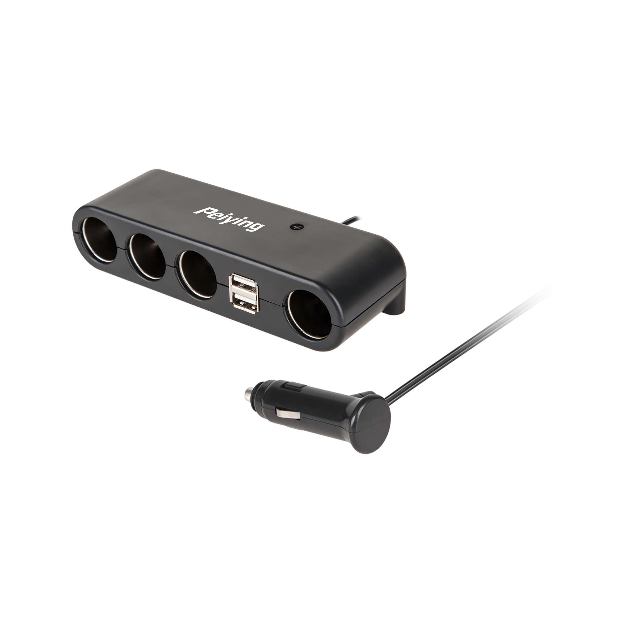 4 lizdų automobilio cigarečių degiklio skirstytuvas su kabeliu ir USB
