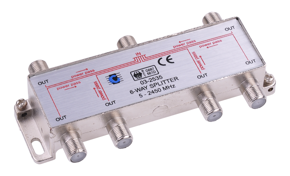 6 krypčių signalo daliklis, 5–2450 MHz