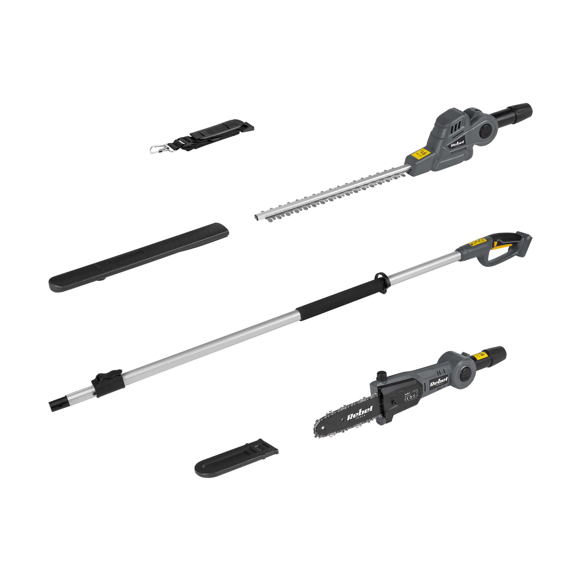 Rebel 2-in-1 cordless telescopic hedge trimmer and saw