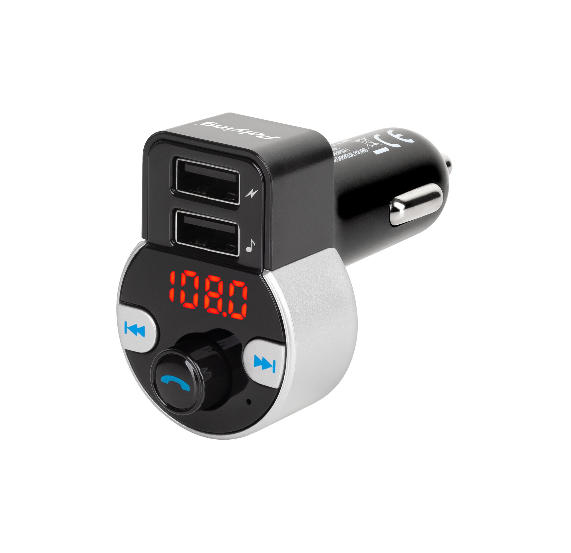 Automobilinis FM transmiteris su Bluetooth funkcija (2 USB lizdai)
