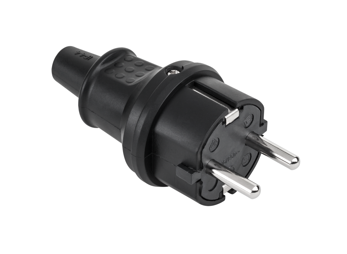 2237 vokiško tipo guminis kištukas, 16 A, 250 V, IP44, juodas