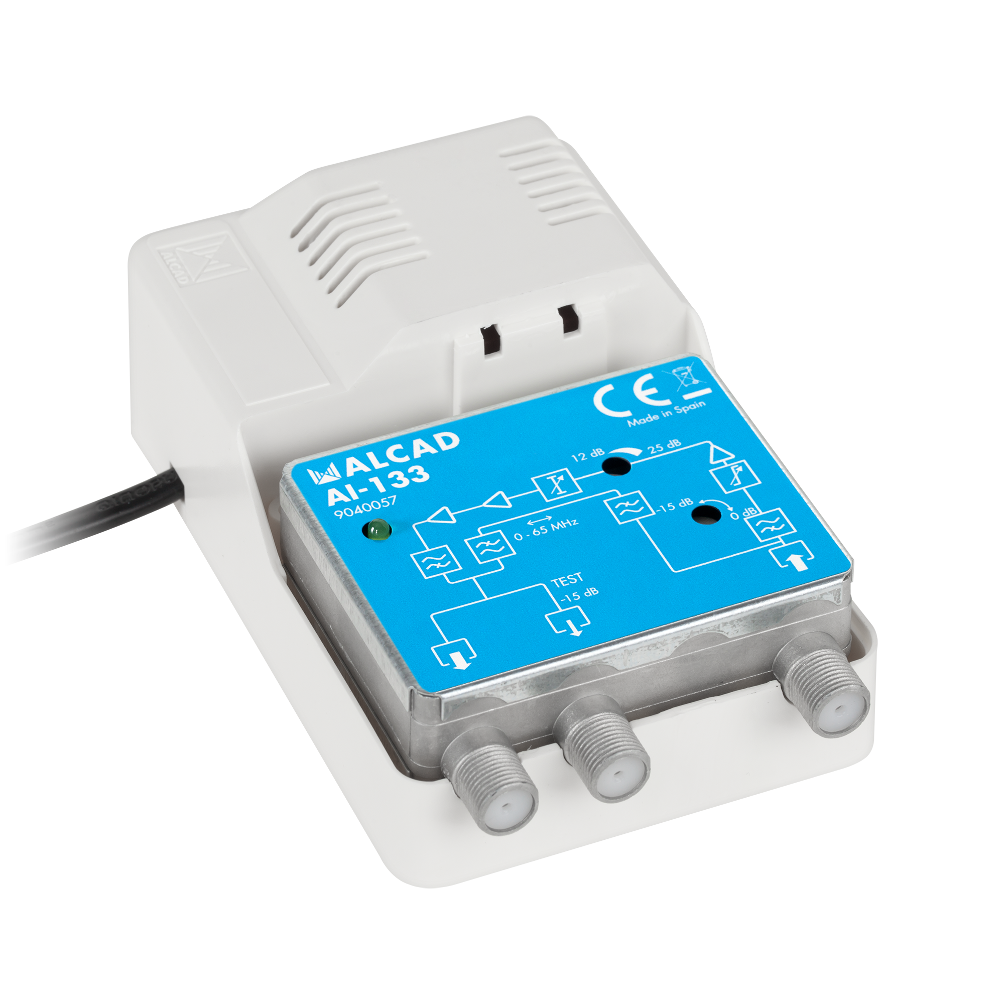 ALCAD AI-133 indoor CATV antenna amplifier, 65 MHz return path