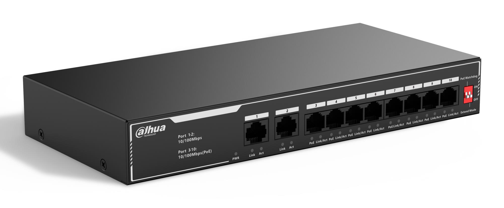 Dahua SF1010LP nevaldomas L2 tinklo komutatorius, 10 RJ-45 Fast Ethernet (10/100) prievadų, PoE, 8 PoE prievadai