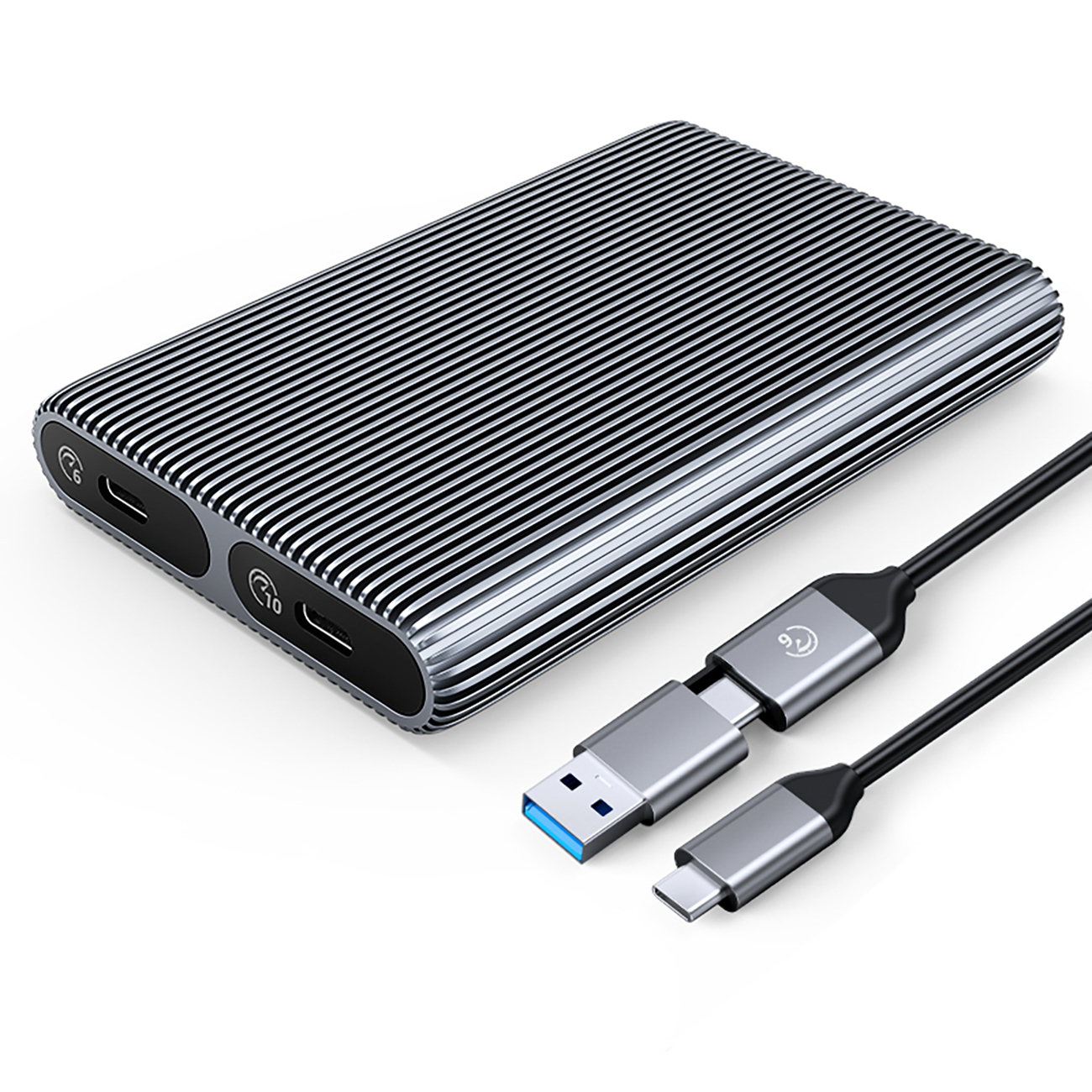 Orico AM2C3-2SN dviejų diskų dėklas, skirtas dviem M.2 SATA ir NVMe diskams, USB-C 3.2, 6/10 Gb/s, pilkas