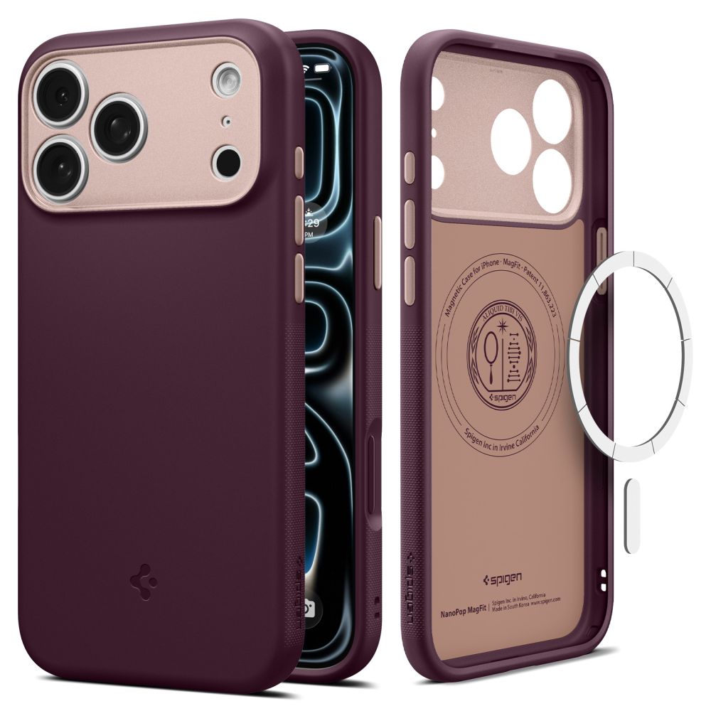 Spigen Nano Pop MagSafe  iPhone 18 Pro / 17 Pro dėklas, tamsios vyšnių spalvos
