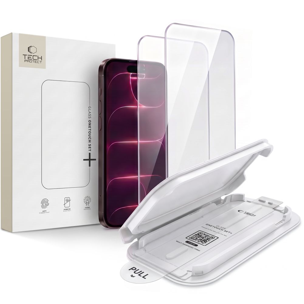 Tech-Protect OneTouch Set+ grūdinto stiklo apsauga, skirta iPhone 18 Pro / 17 Pro, 2 vnt.