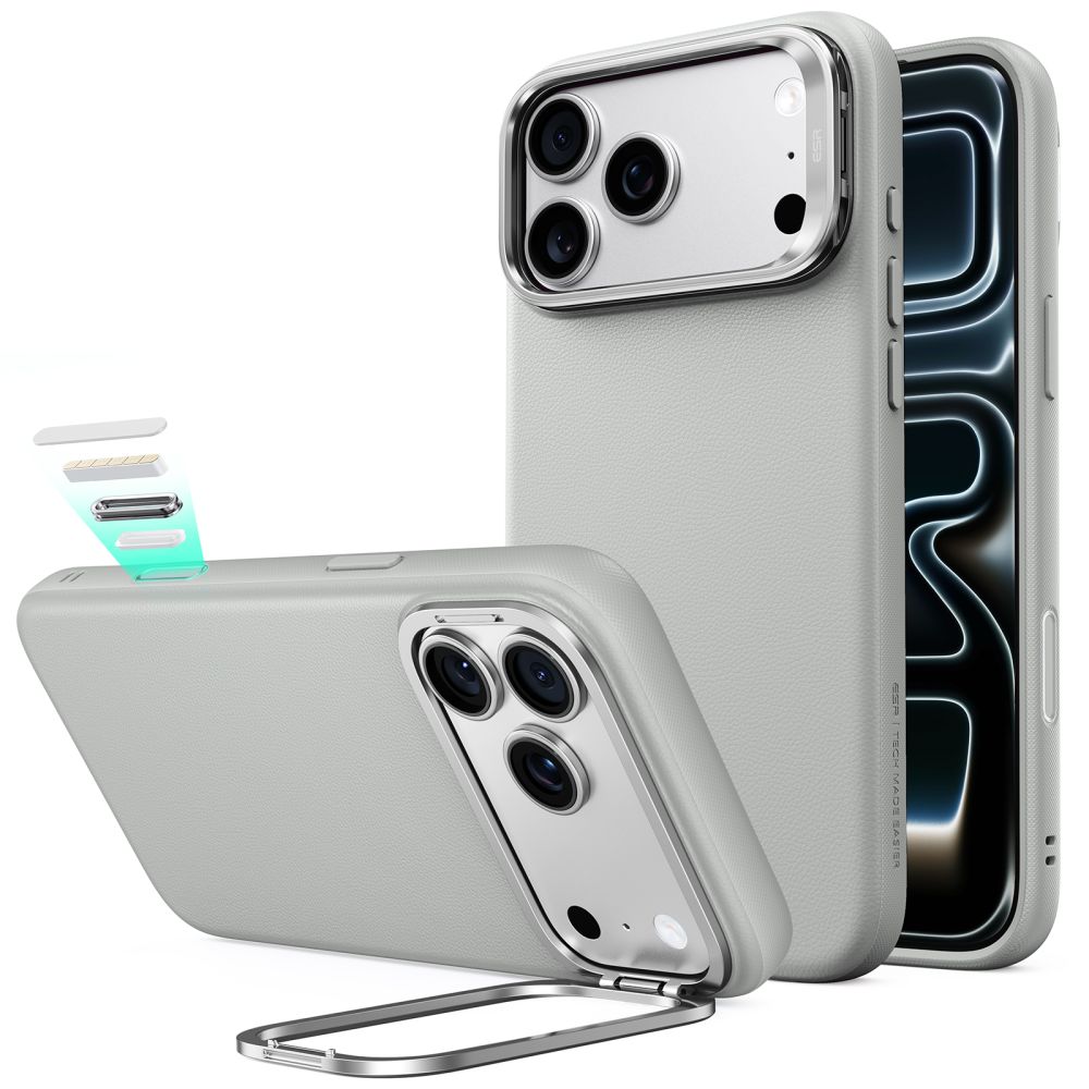 ESR Atelier dėklas, skirtas iPhone 18 Pro / 17 Pro, su stovu, suderinamas su MagSafe – pilkas