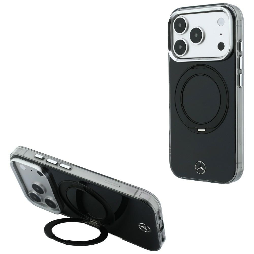 Mercedes Iconic Logo dėklas, skirtas iPhone 18 Pro Max / 17 Pro Max, su žiedu-stovu, suderinamas su MagSafe – juodas
