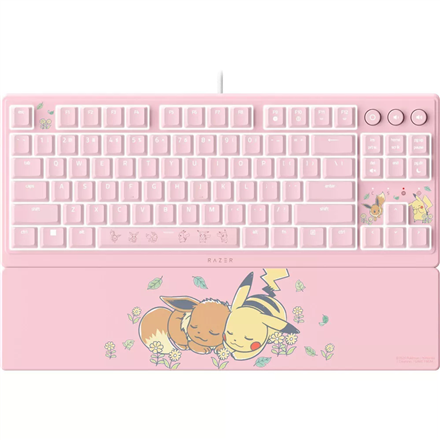 Laidinė žaidimų klaviatūra Razer Ornata V3 Tenkeyless, JAV išdėstymas, Razer Mecha-Membrane jungikliai, riešo atrama, Pikachu Eevee Edition