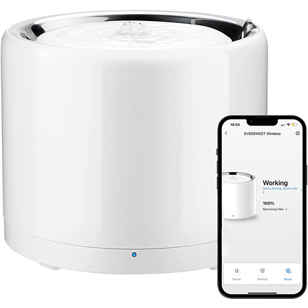 PETKIT Smart Pet Drinking Fountain Eversweet 3 Pro (Wireless Pump) Capacity 1.8 L Filtering Material Stainless Steel, ABS White