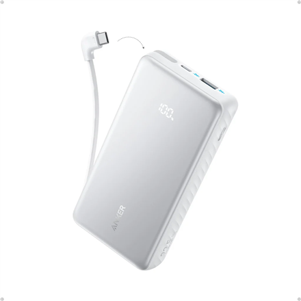 Balta išorinė baterija Anker Zolo, 22,5 W, 20000 mAh, USB-C, integruotas USB-C laidas