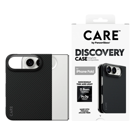 Juodas PanzerGlass Discovery galinis dėklas Apple iPhone 2026 Fold, perdirbtas plastikas