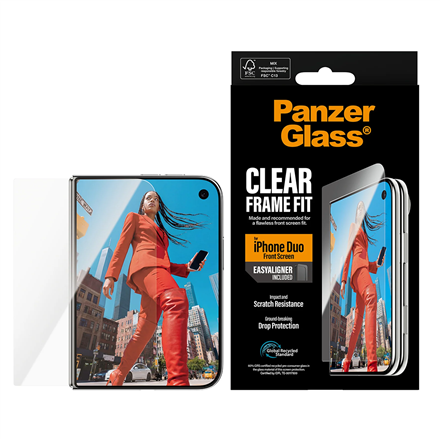 Skaidri stiklinė ekrano apsauga PanzerGlass FrameFit su EasyAligner, skirta Apple iPhone Duo