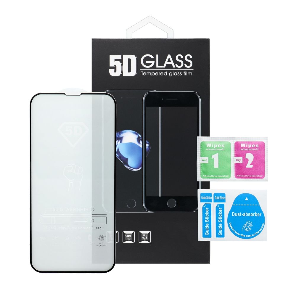 Juodas 5D grūdintas stiklas su klijais per visą paviršių, skirtas Xiaomi Redmi NOTE 17 5G / Redmi 17 4G / Redmi 17 5G