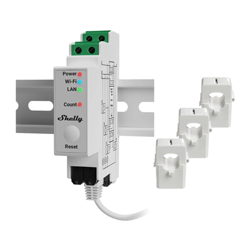 Shelly PRO 3EM 120A 3 fazių WiFi/Bluetooth/Matter elektros skaitiklis
