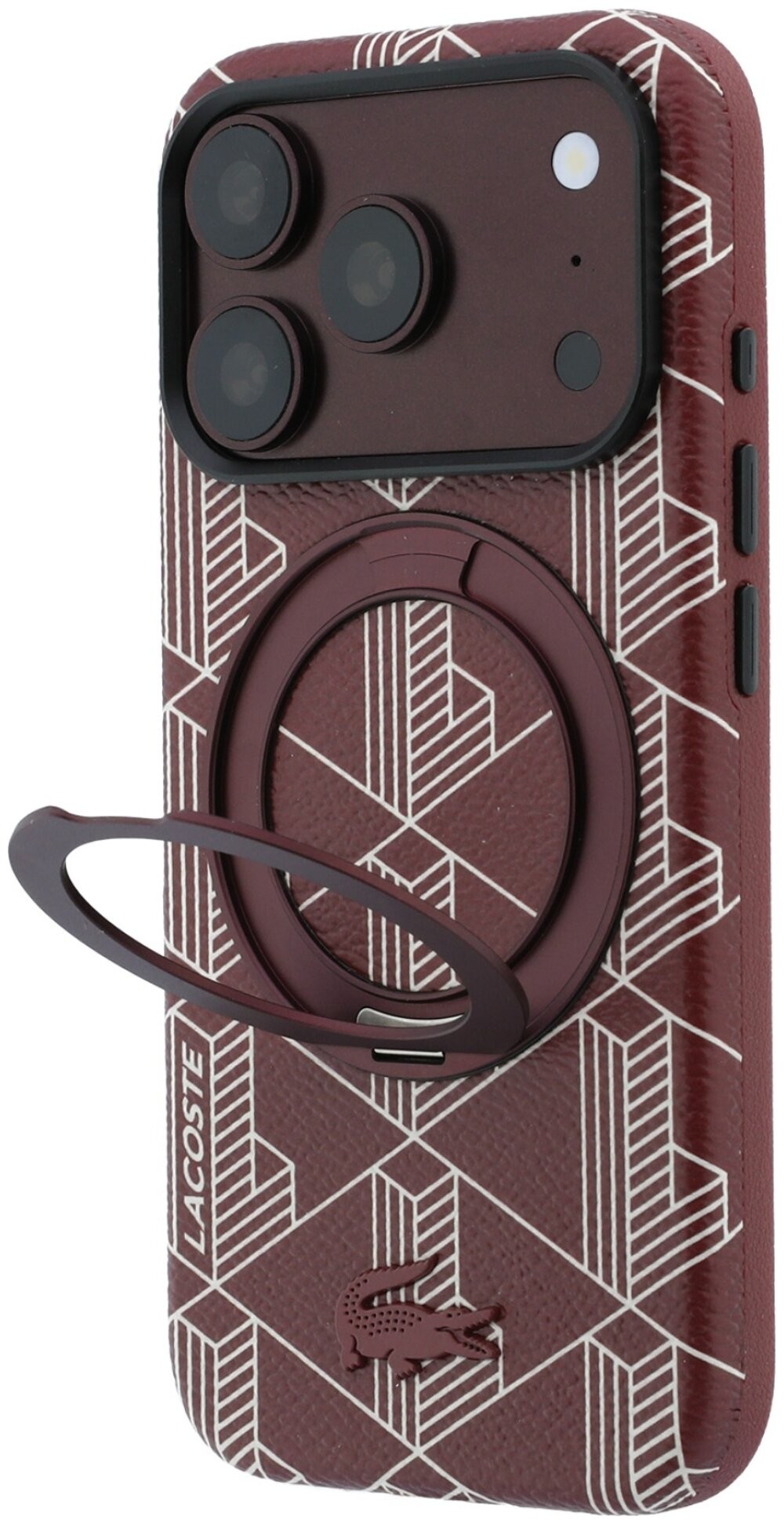 Dėklas Lacoste PVC Semi Wrap Blend Ring Stand MagSafe Apple iPhone 18 Pro Max tamsiai raudonas