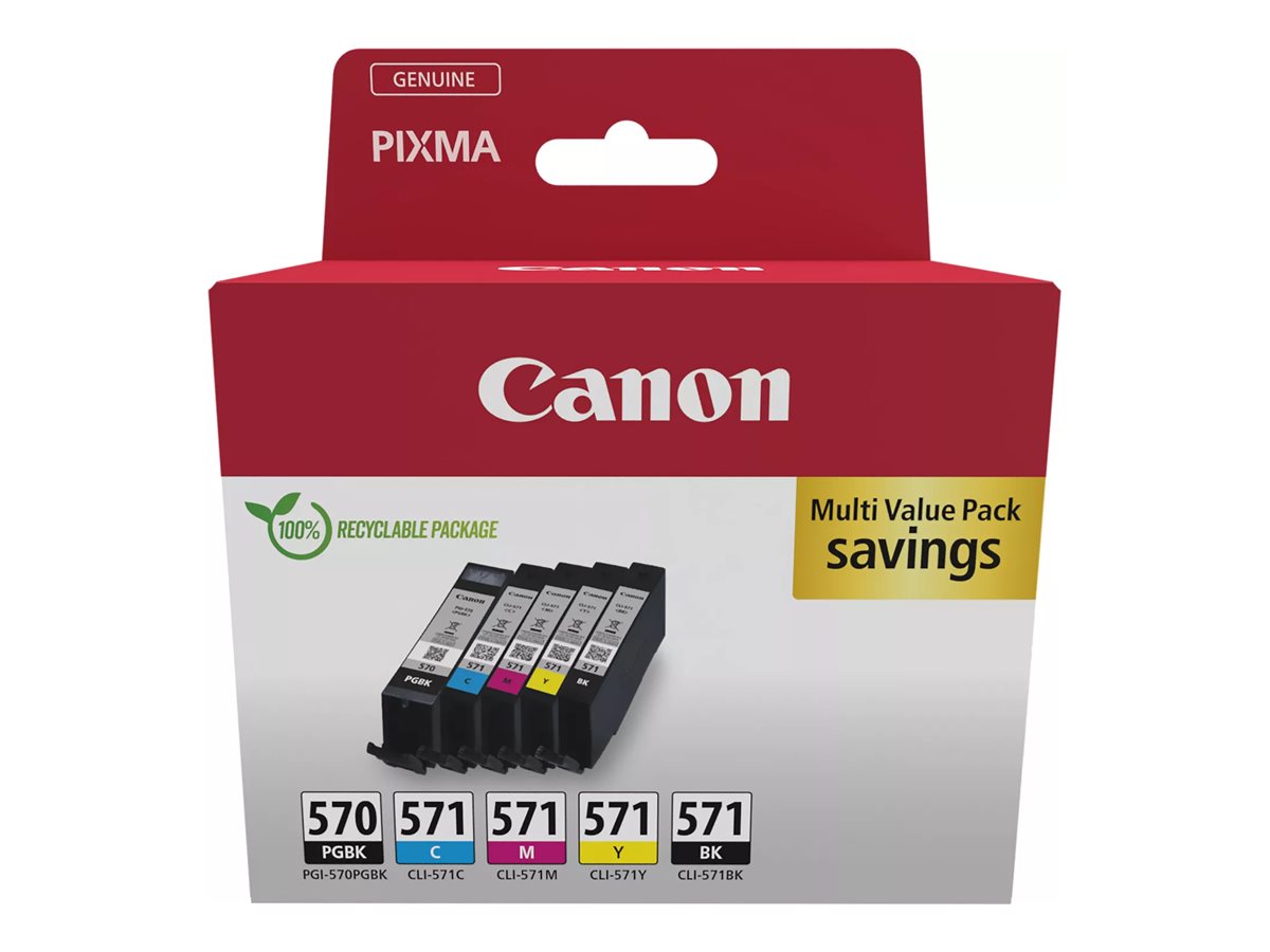 Canon PGI-570 / CLI-571 PGBK/BK/C/M/Y rašalo kasečių rinkinys, 5 vnt., dvi juodos, žydra, purpurinė ir geltona