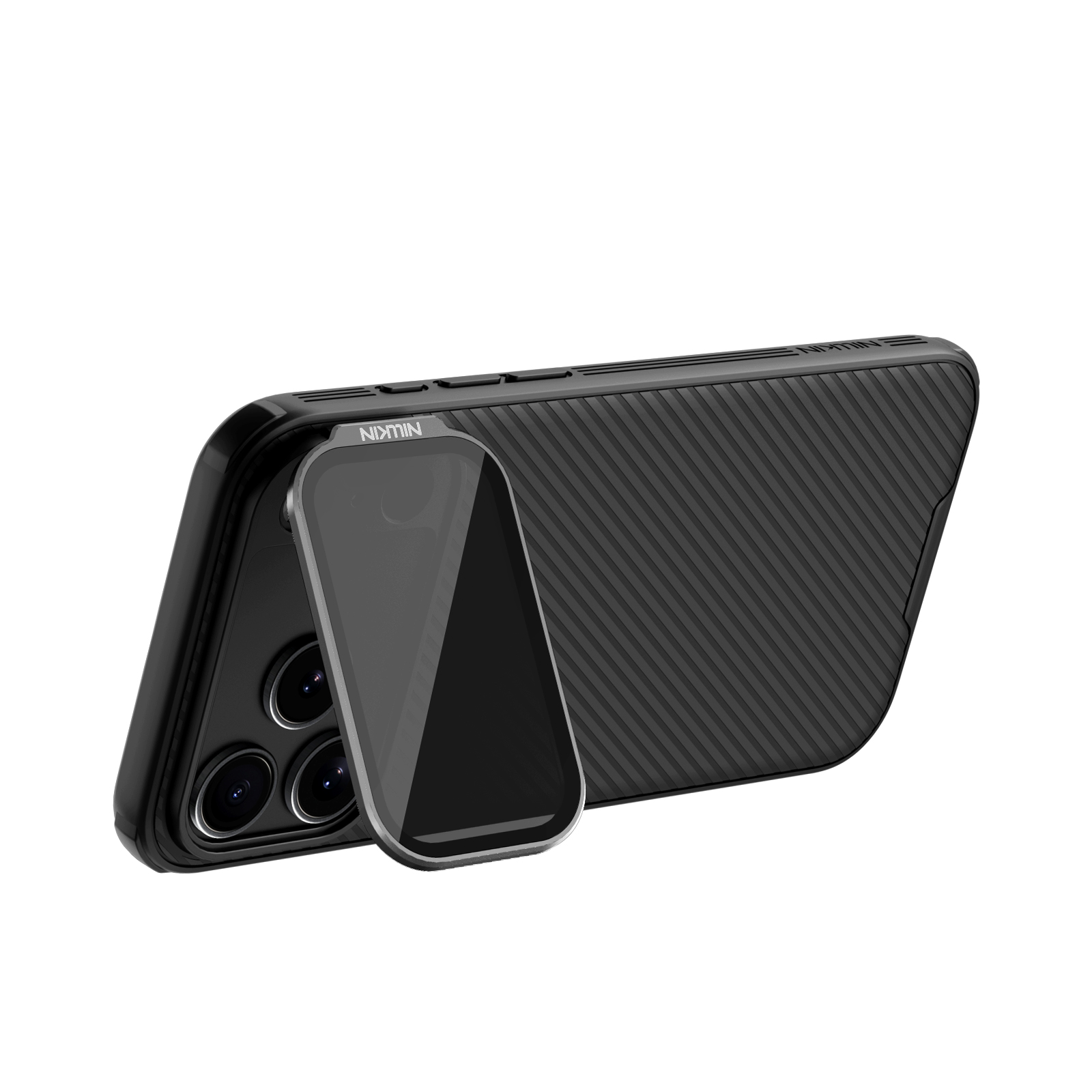 Nillkin CamShield Prop magnetinis dėklas iPhone 17 Pro Max / iPhone 18 Pro Max, juodas, versija su skaidriu objektyvo dangteliu