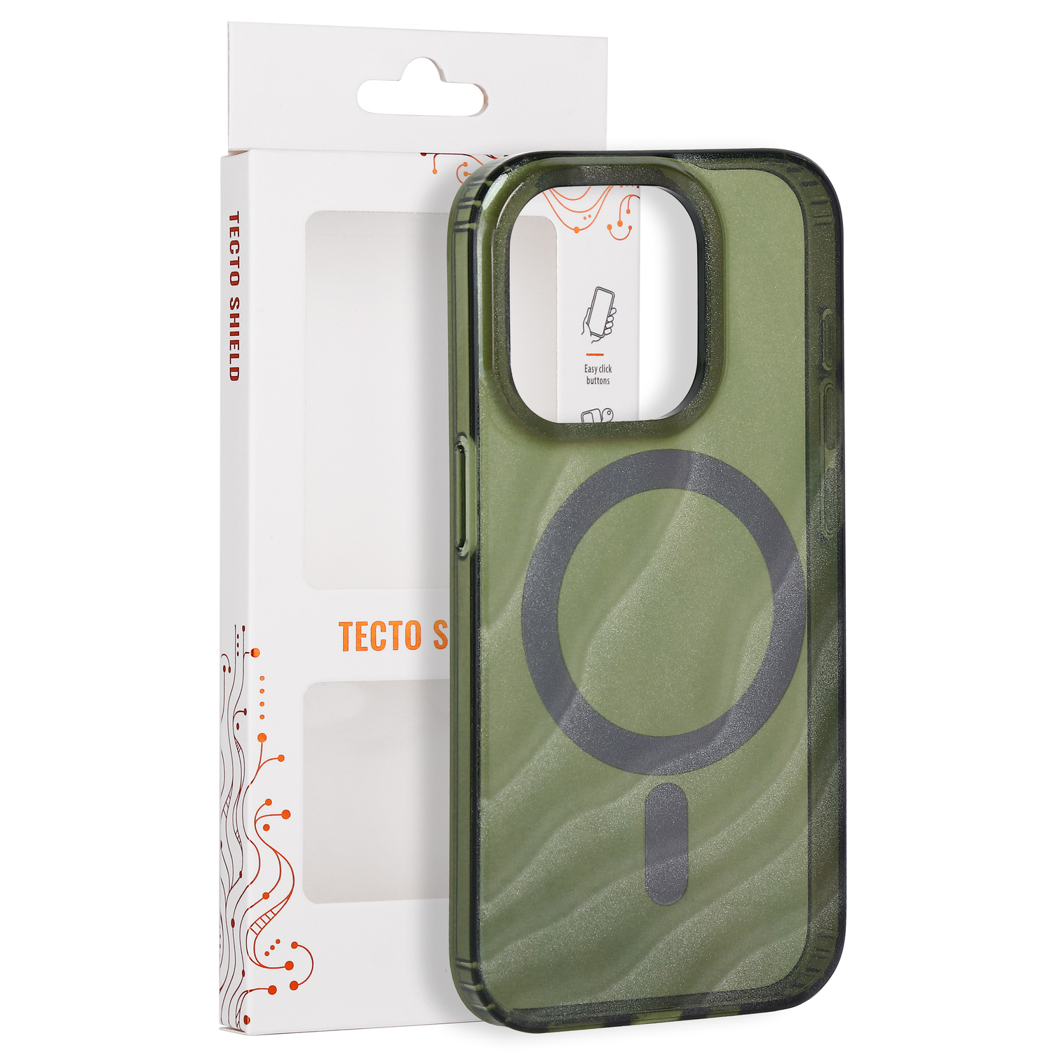 „Tecto Shield Desert Mag“ dėklas, skirtas iPhone 15 Pro 6,1", tamsiai alyvuogių spalvos