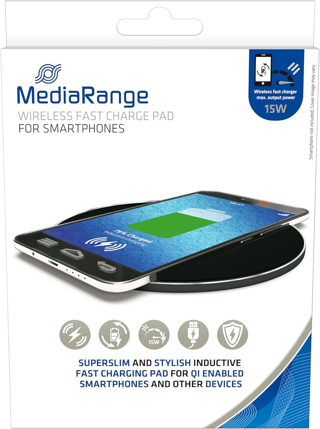 MediaRange MRMA118 belaidžio įkrovimo kilimėlis telefonui, 15 W, juodas