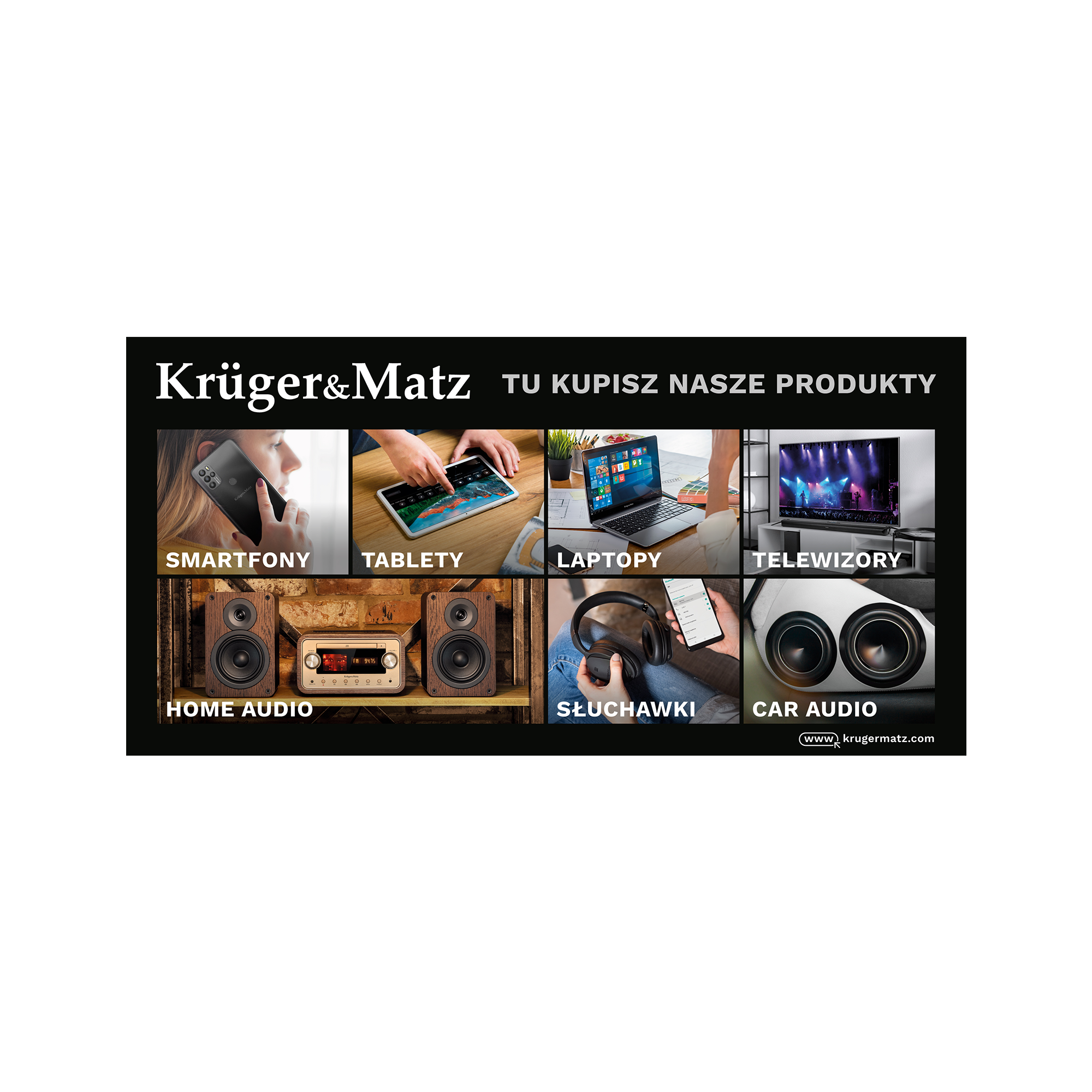 Kruger&Matz “Buy our products here” banner, 200 × 100 cm