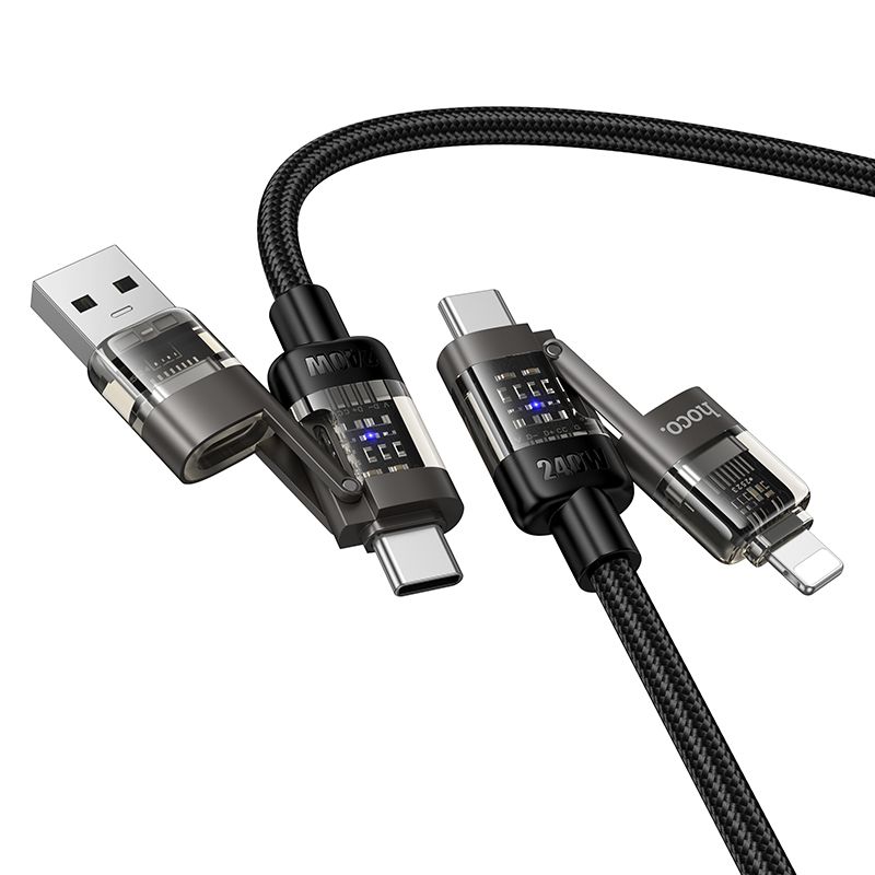 Laidas 4in1 USB A/C į USB C/Lightning Hoco 240W 1,2 m U151 juodas