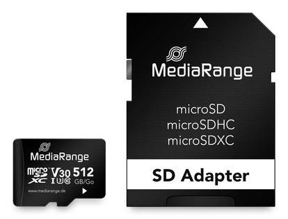 MediaRange MR947 microSDXC atminties kortelė, 512 GB, UHS-1, su adapteriu