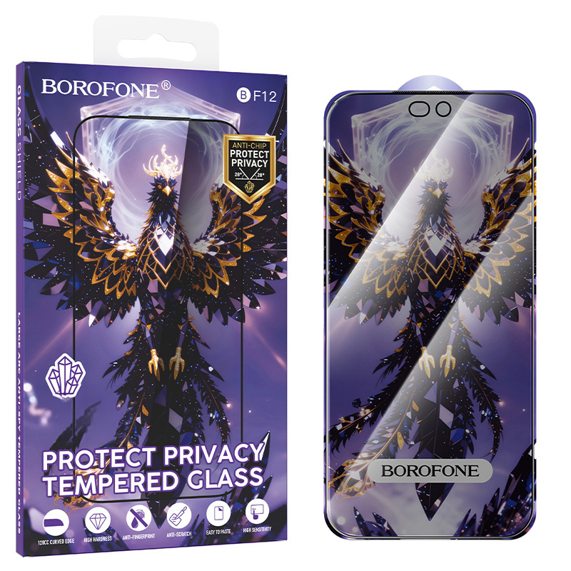 Borofone BF12 Armor Shield visą ekraną dengiantis grūdintas stiklas ekranui, privatumo filtras, skirtas iPhone 17e/16e/14/13/13 Pro